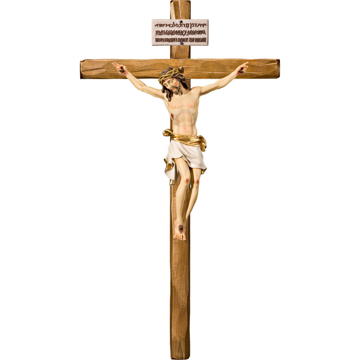 Cristo Pisa en cruz recta con Titulus Crucis en hebreo - latín - griego